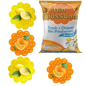 Bin Blossoms 4-Pack Citrus Fresh Peel & Stick Air Freshener Trash Can Odor Smell Neutralizer Diaper Pail Odor Control Solid Scented Deodorizer Eliminator