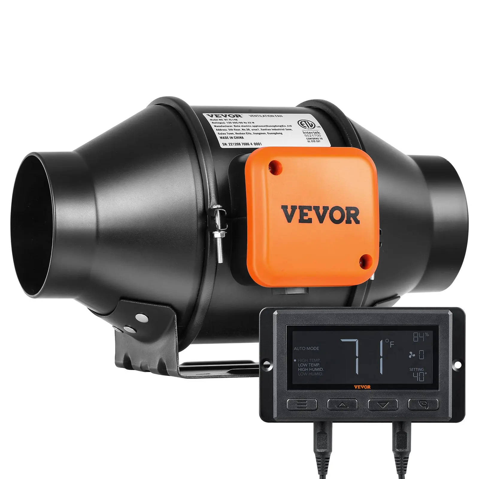 【Summerfinds】VEVOR 4-Inch Inline Duct Fan, 205 CFM Silent Operation Energy-Efficient EC-Motor Ventilation Ventilator with Temperature-Humidity Controller, Stainless Steel Hanging Mount for Grow Tents, Home Improvement