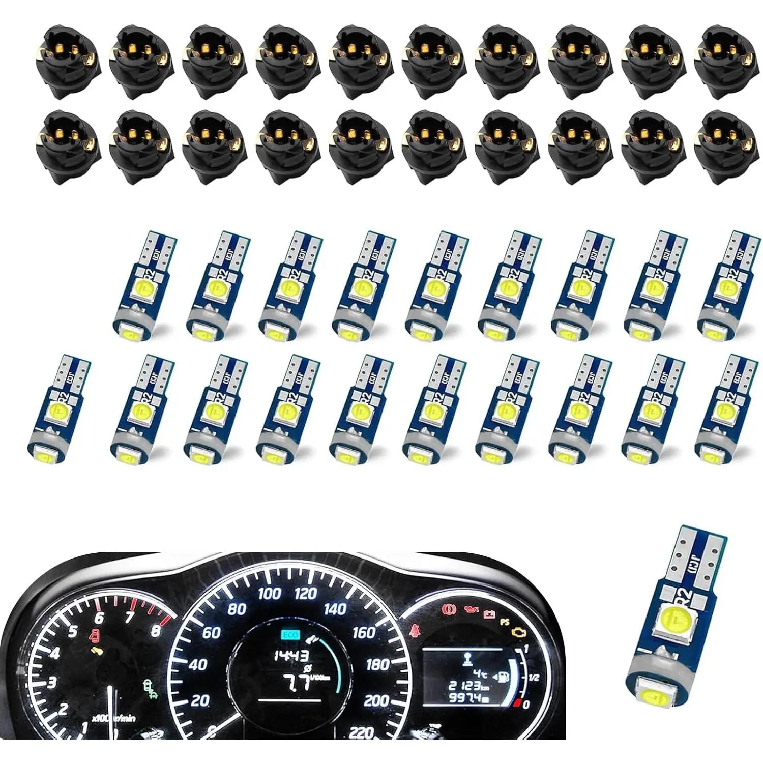 20PCS Super Bright 74 LED Dash Lights - T5 37 74 Wedge Bulbs with PC74 PC37 Twist Lock Sockets, 12V Aluminum Shell Auto Instrument Cluster Gauge Replacement Kits for Cars Trucks (White), 12V Voltage