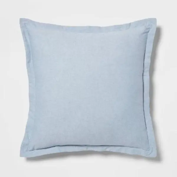 Threshold Euro Chambray Decorative Pillow with Flange, 24x24 in (24 inches (l) x 24 inches (w)), Solid Hue, Zippered Cover
