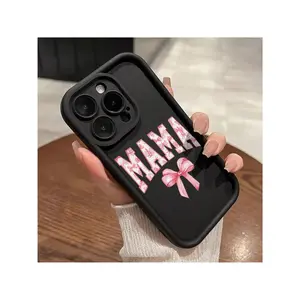 MAMA Letter Bowknot Pattern TPU Phone Case For IPhone 16 15 14 Pro Max 13 12 11 XR XS Plus Shockproof Full Camera Protection Durable Slim Silicone Cover Cellphone Protective