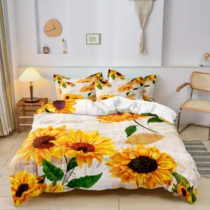 Sunflower Floral Print Quilt Set, Vintage Design Bedding, Soft Breathable, Full Season Use, Bedroom & Dormitory, Decorative Bedding Set, Includes Duvet Cover and Pillowcases