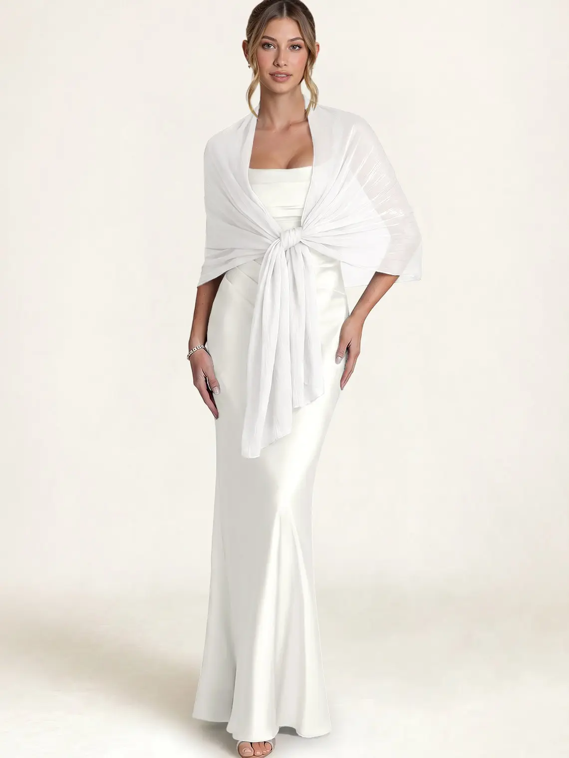 Azazie Sparkly Cover Up Sheer Shimmering Lightweight Draped Wedding Bridal Evening Shawl