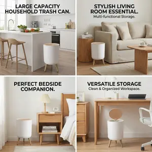 High Capacity Household Trash Can, Cylindrical Shape, Multi Functional Storage Container, Home Trash Can, Garbage Can Ideal for Kitchen, Living Room, Bedroom & Bedside Use