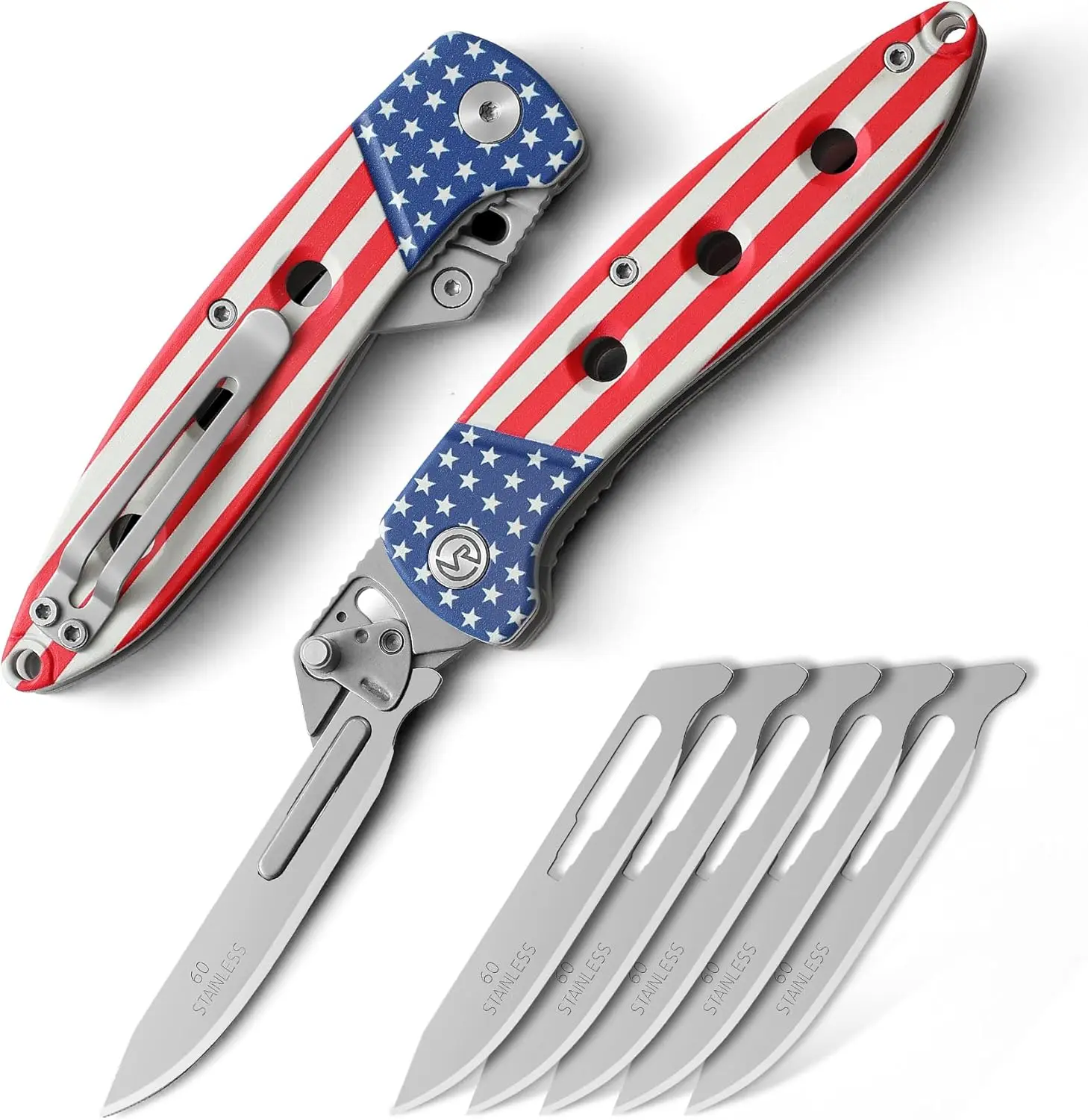 Folding Scalpel Knife,Folding Pocket Utility Knife with 6pcs #60 Replaceable Blades，Sharp Skinning Knives for Hunting, Fishing, Deer & Survival