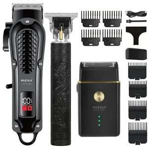 3/1-Piece Professional Black Hair Clipper & Trimmer Kit for Men - USB-Rechargeable Barber Set Featuring LCD Display, Adjustable Blade Hair Clippers, and Professional Men's Trimmer