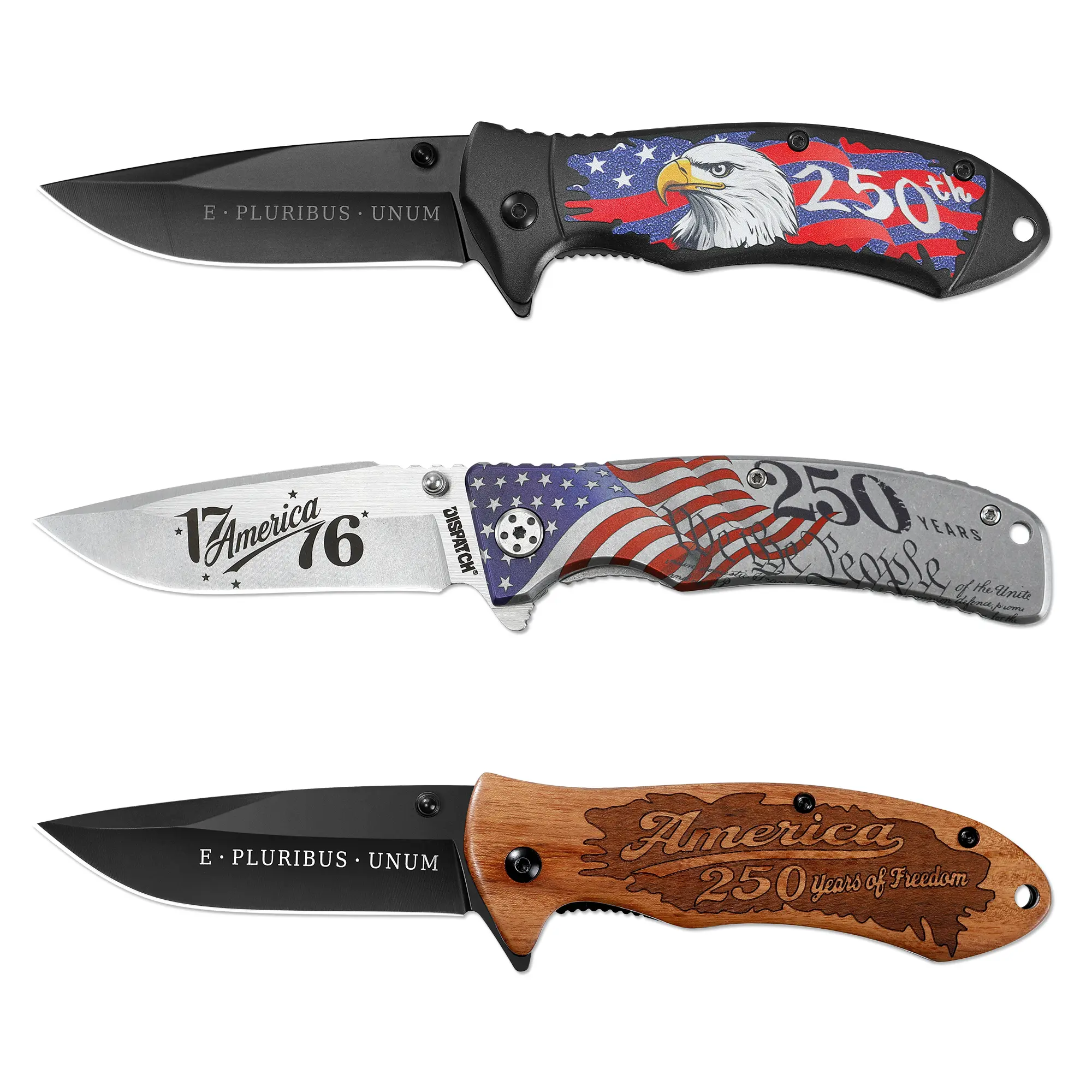 1 PCS US 250th Anniversary Folding Knife, 1776-2026 American Portable Pocket Festival EDC Knife for Patriotic Men Women – Steel Stonewashed / Aluminum Blacken / Red Wood