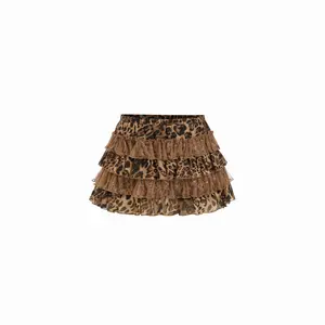 Cider Chiffon Low Rise Leopard Ruffle Layered Mini Skirt
