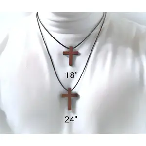 Chic Gorgeous Jewelry 24" Braided Wax Rope Necklace with Natural Wood Cross Pendant for Men Women Boys Girls Perfect Gift for Any Occasion Daily Wear