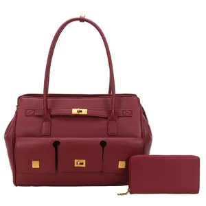 Vintage Women’s Work Tote Bag with Multiple Pockets | Large Capacity Shoulder & Handbag Set with Zipper Wallet