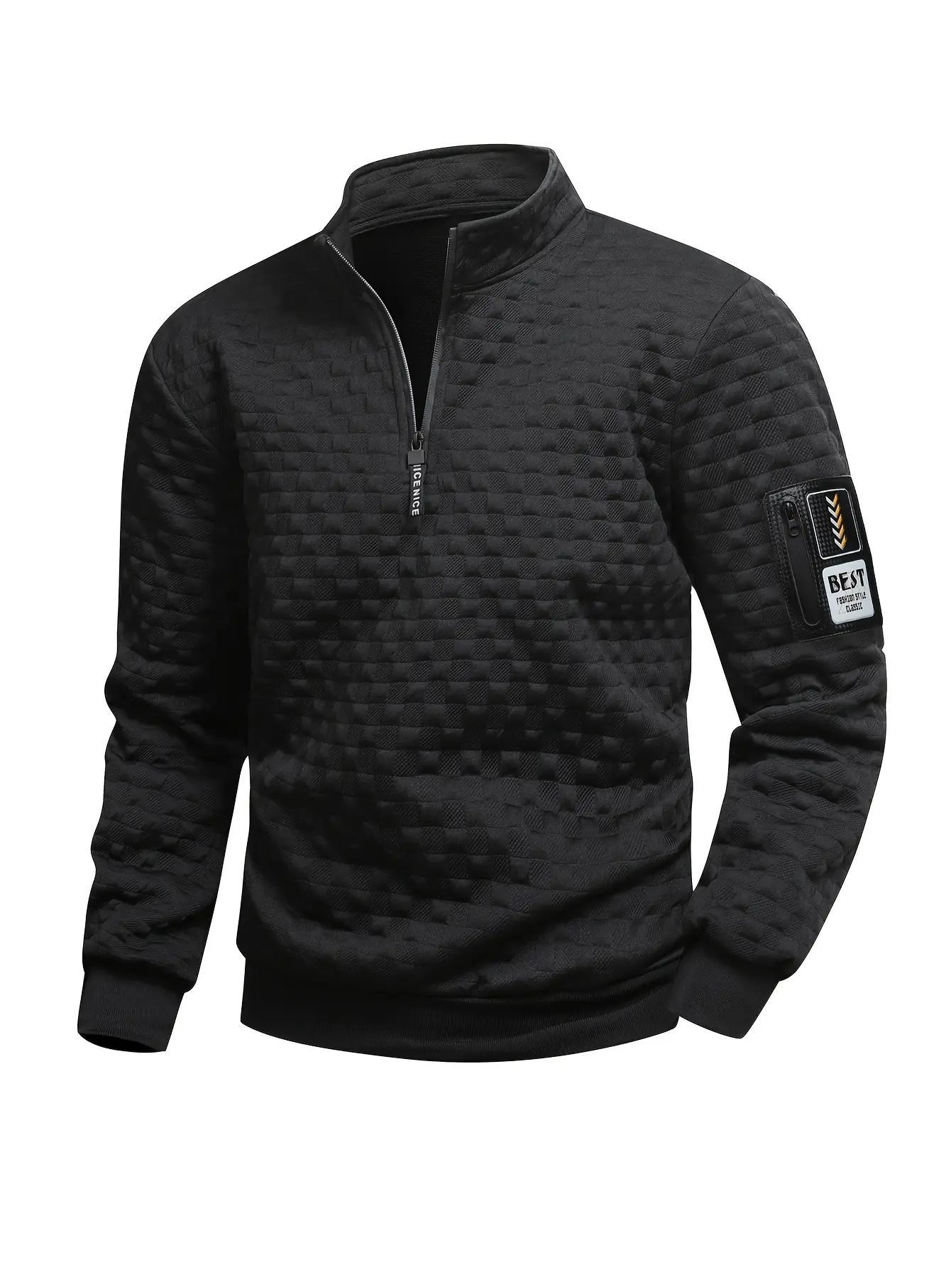 Men's casual stand up collar long sleeved sweatshirt - Knitted fabric checkered pattern outdoor fitness activity top fathersdaygift