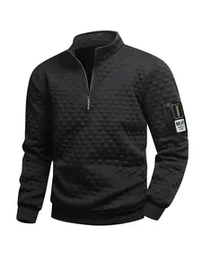 Men's casual stand up collar long sleeved sweatshirt - Knitted fabric checkered pattern outdoor fitness activity top fathersdaygift