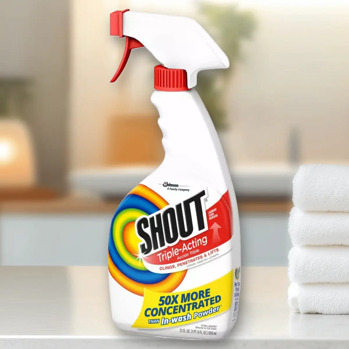 Shout Triple Acting Stain Remover Spray 22fl oz - Stain Remover Spray, for Clothes, Pre-Treatment, 22fl oz, for Tough Stains, Easy to Use