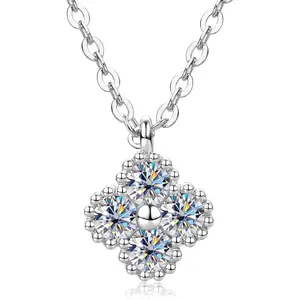 Clover Moissanite Pendant Necklace, 0.4cttw D Color VVS1 Lab Created Imitation Diamond 14K Gold Plated Four-Leaf Pendant for Women Mom Birthday Jewelry Gifts