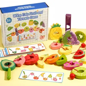 Wooden Bead Game Set Shape Sorter, Includes 16 Colorful Fruit Shapes & 20 Dual-Sided Cards, Enhances Fine Motor Skills & Cognitive Development
