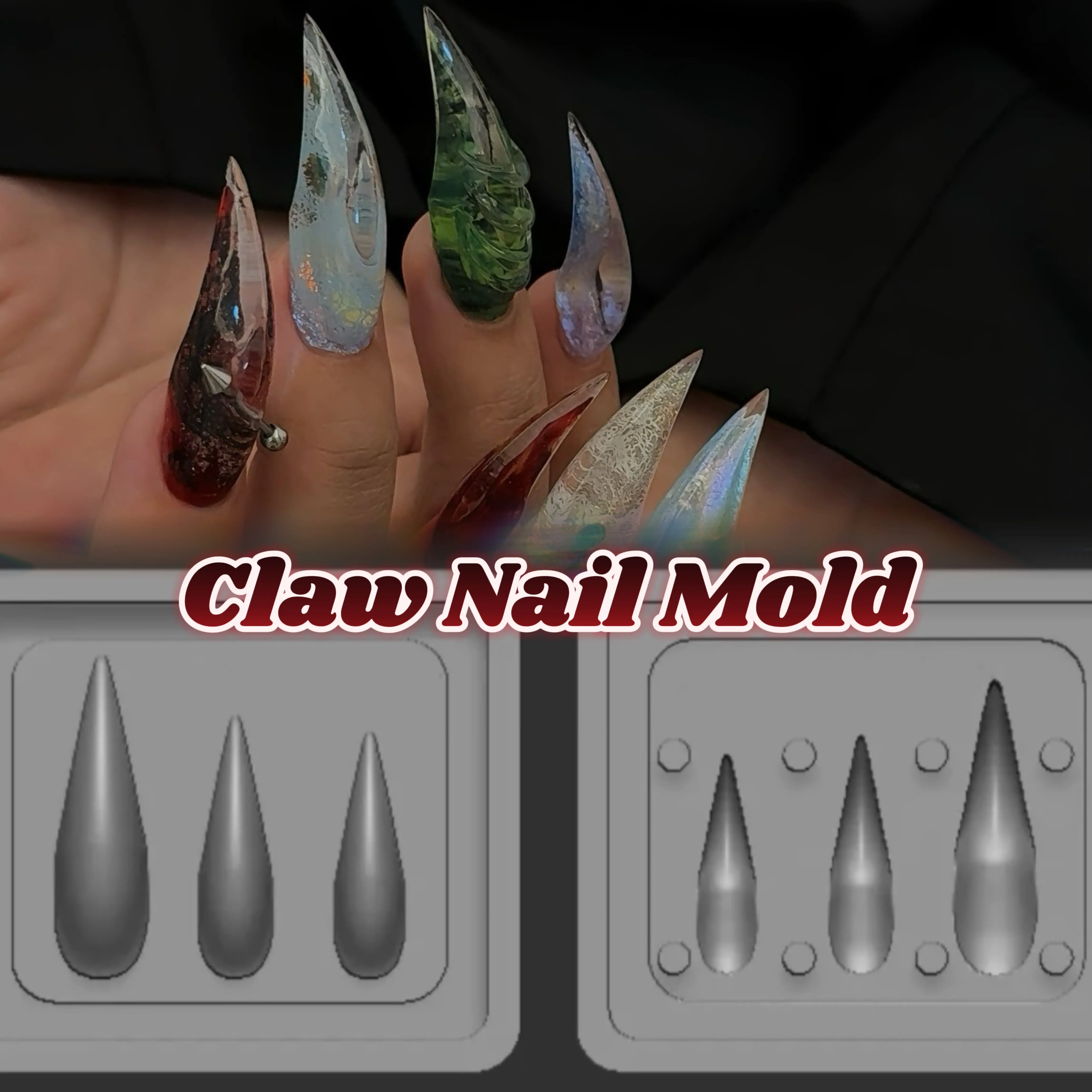 1Pc Handmade Dragon,Beast,Cat Claw Nail 3D Acrylic Mold Nail Art Decorations DIY Silicone Nail Templates Nail Mold