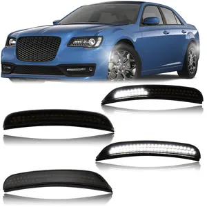 Smoked Dynamics Side Marker Lights for Chrysler 300 2015-2024 | Sequential White LED Turn Signals | 4-Piece Kit | Plug & Play Direct Replacement