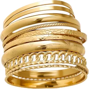 Gold Bangle Bracelets for Women, Indian Bangles Stackable Set, Multi Layer Textured 14K Gold Plated Chunky Bracelets Boho Jewelrys Set 2026