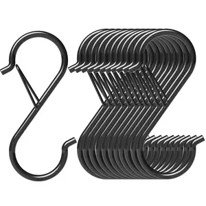 12 Pack Heavy Duty Metal 3.5" S Hooks with Safety Buckle for Hanging Kitchen Utensils/Plants/Pots & Pans/Clothes, Hats