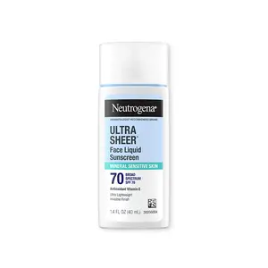 Neutrogena Ultra Sheer Mineral Face Liquid Sunscreen SPF 70, 1.4 Fl. Oz, Broad Spectrum, Gentle for Sensitive Skin, with Antioxidant Vitamin E, Non-Greasy for Daily Use
