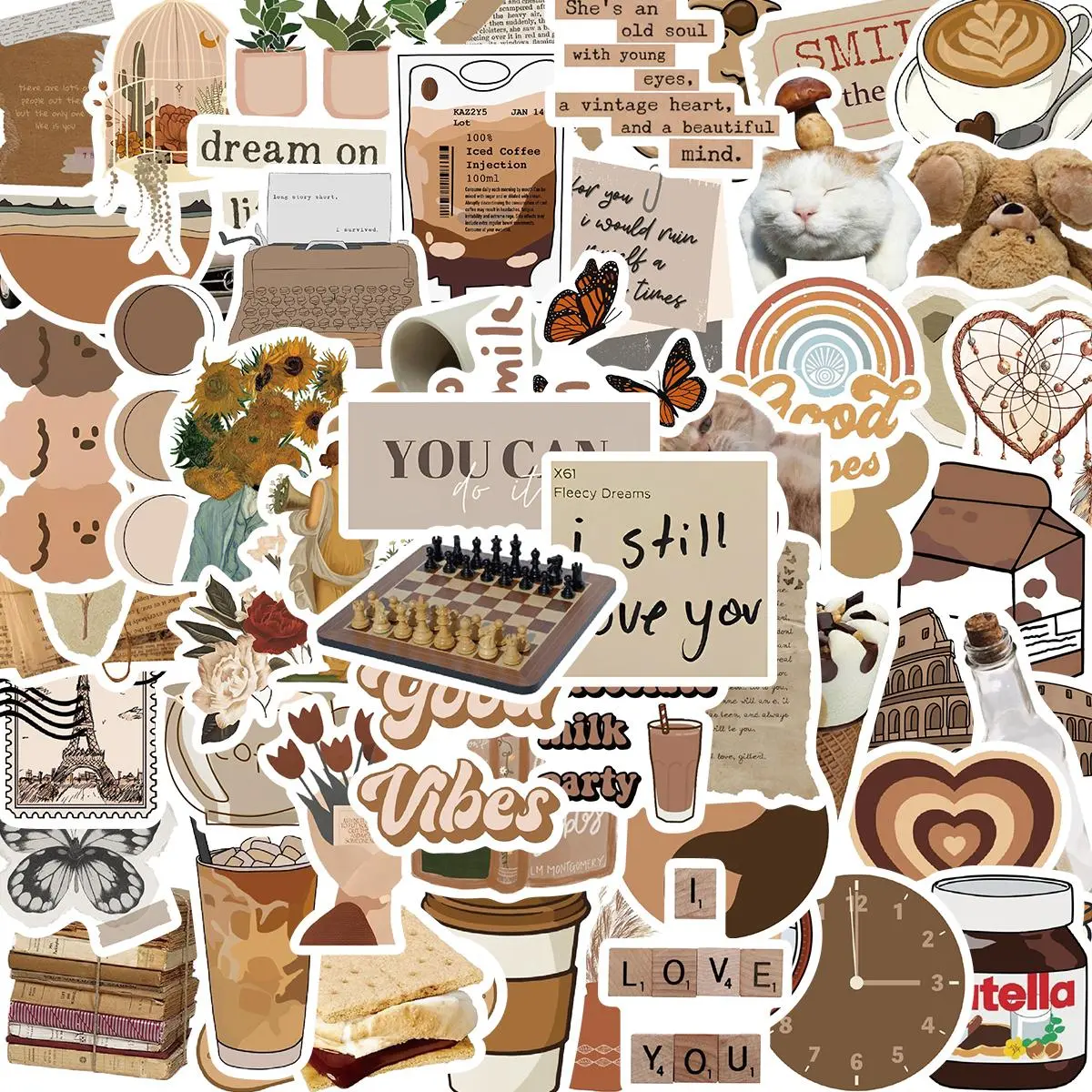 Aesthetic Sticker, Sticker Packs, 60pcs/set DIY Decorative Sticker, Scrapbooking Stickers, Scrapbooking & Journal Making Material Paper, Scrapbook Accessories, Vintage Sticker for Stationery Water Bottle, Decal Sticker