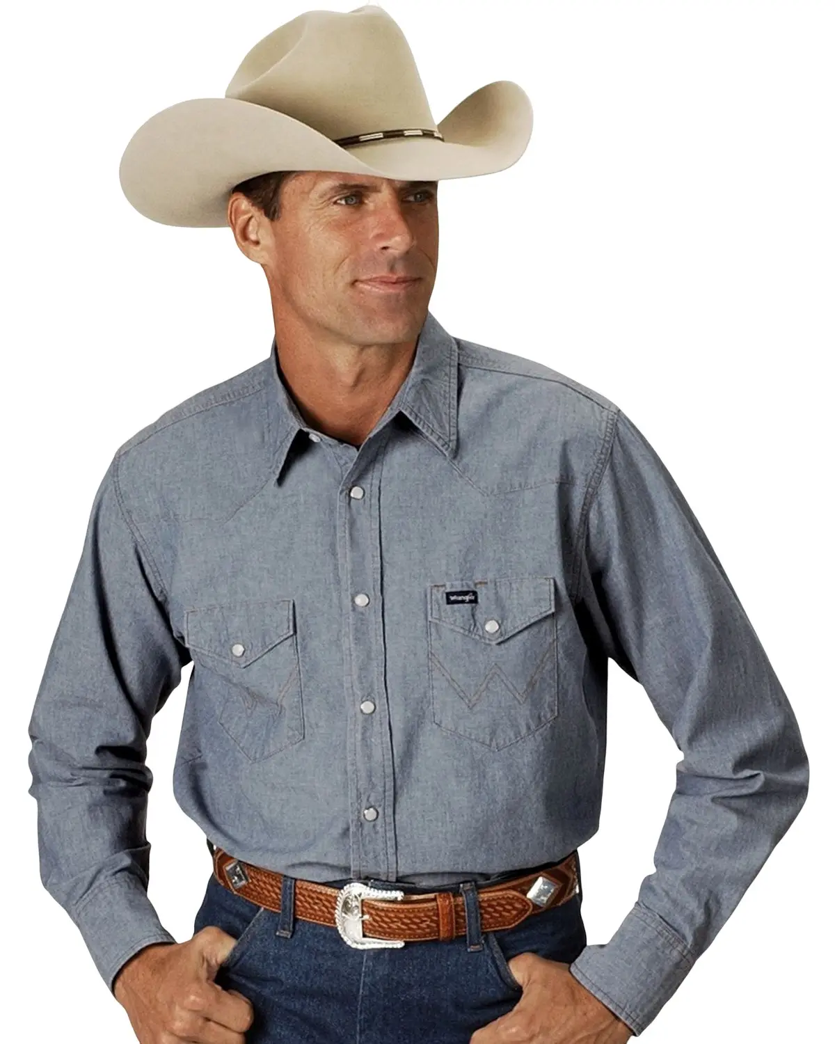 Wrangler Men's Men'S Authentic Cowboy Cut Denim Long Sleeve Work Shirt - Ms70919-T