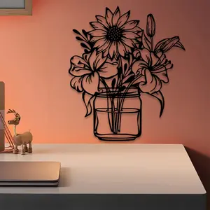 1pc Sunflower Vase Metal Wall Art, Sculptural Statue Mural, Perfect for Bedroom Wall, Living Room Wall, Dining Room Wall, Floral Decor, Ideal Gift for Home Decor, Hanging Metal