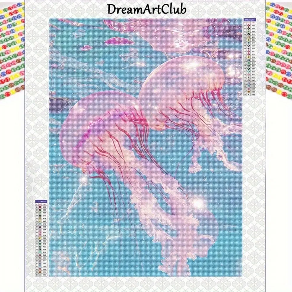 Dream Jellyfish 5D DIY Diamond Painting Kit, 11.81x15.75 Inch Round Drill Embroidery Art Set, Soft Canvas & Tools Included