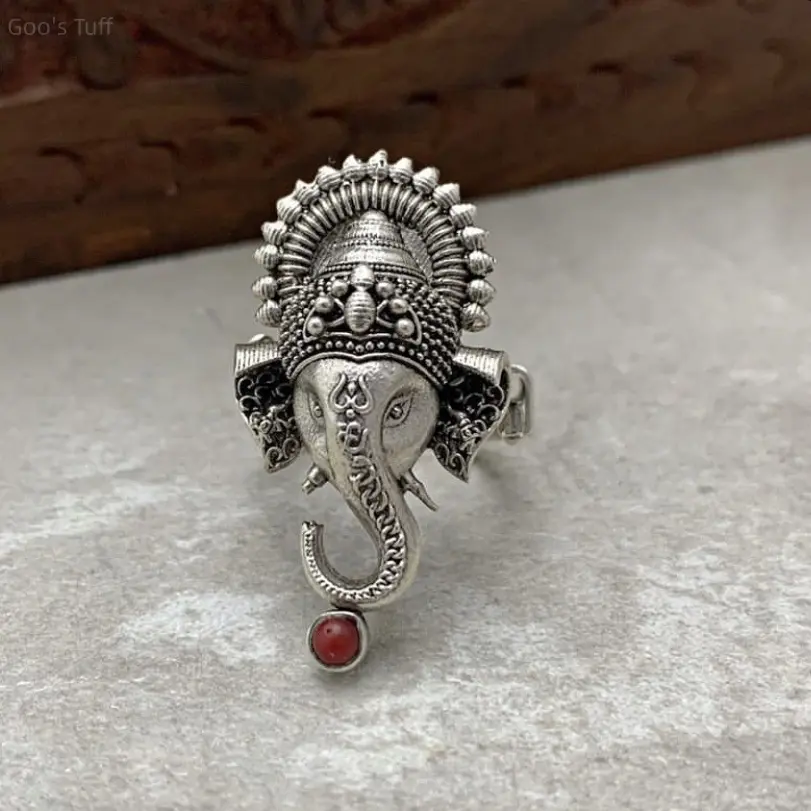 Unisex Elephant Shape Vintage Ethnic Exaggerated Creative Statement Ring, Boho Fashion Band, Daily-Party Finger Jewelry Gift for Stacking
