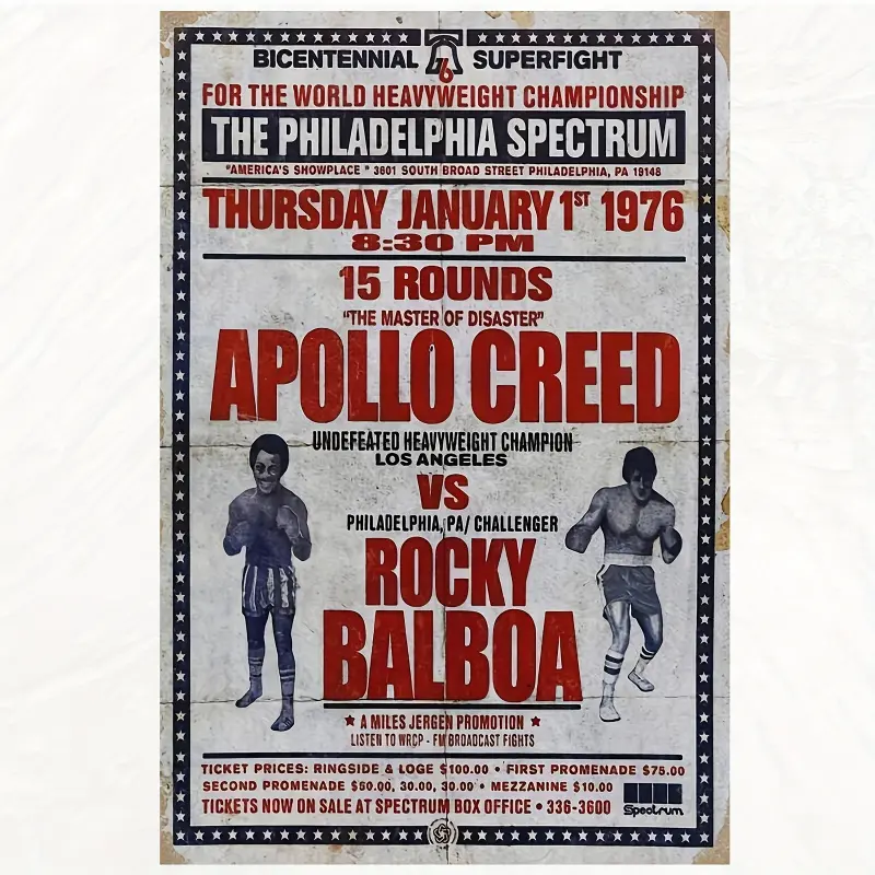 1 Piece Frameless Rocky Balboa vs. Apollo Creed Boxing Movie Poster - 1976 Retro World Heavyweight Champion Canvas Wall Art, Cool Wall Art, Vintage Unframed Art Print, Picture Image Prints, 30.48x 40.72cm Home Office Decoration