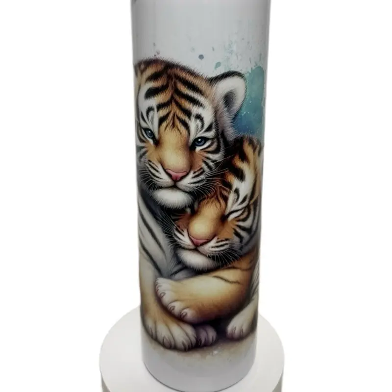 Baby Tigers Tumbler - Cute Tiger Design with White Base - Ideal for Beverages - Bottle, Drinkware