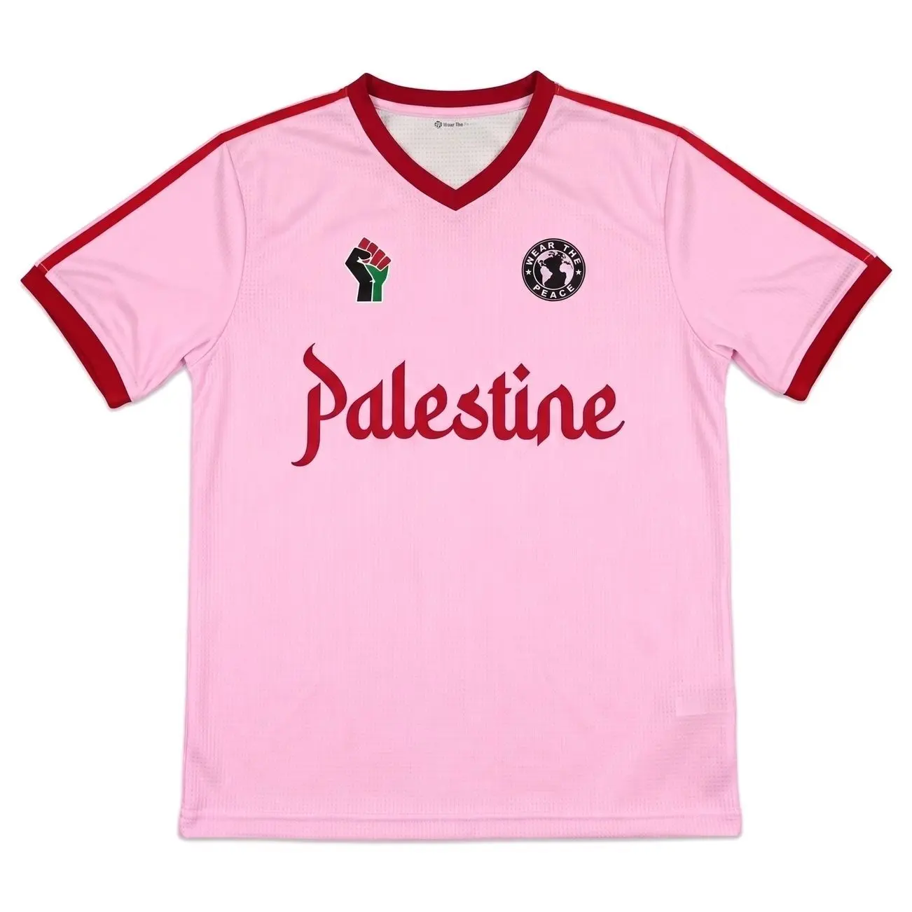 Palestine Pink Soccer Jersey #47 Wear The Peace | Vintage Retro Style Graphic Football Shirt