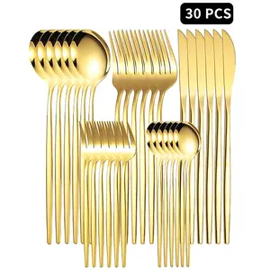 30-Piece Stainless Steel Silverware Set for 6 – Mirror-Polished Knives, Forks, Spoons, Teaspoons & Dessert Forks, Durable and Dishwasher-Safe Metal Cutlery Sturdy Colorful Stylish