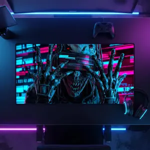 Cyberpunk Horror Desk Mat, Neon Glitch XXL Mouse Pad for Cyberpunk Gamer Setup - Futuristic Art Christmas Gamer Gift Idea