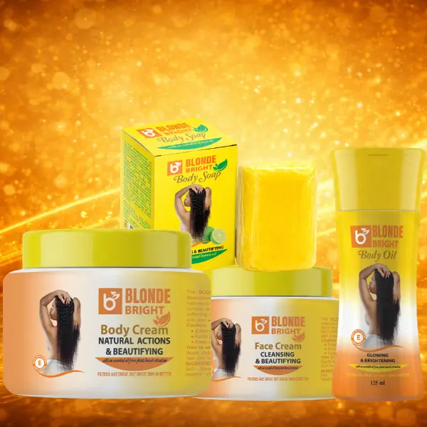 BLONDEBRIGHT FULL SET Body Cream, Face Cream, Oil & Lemon Soap 4-Piece Beauty Set