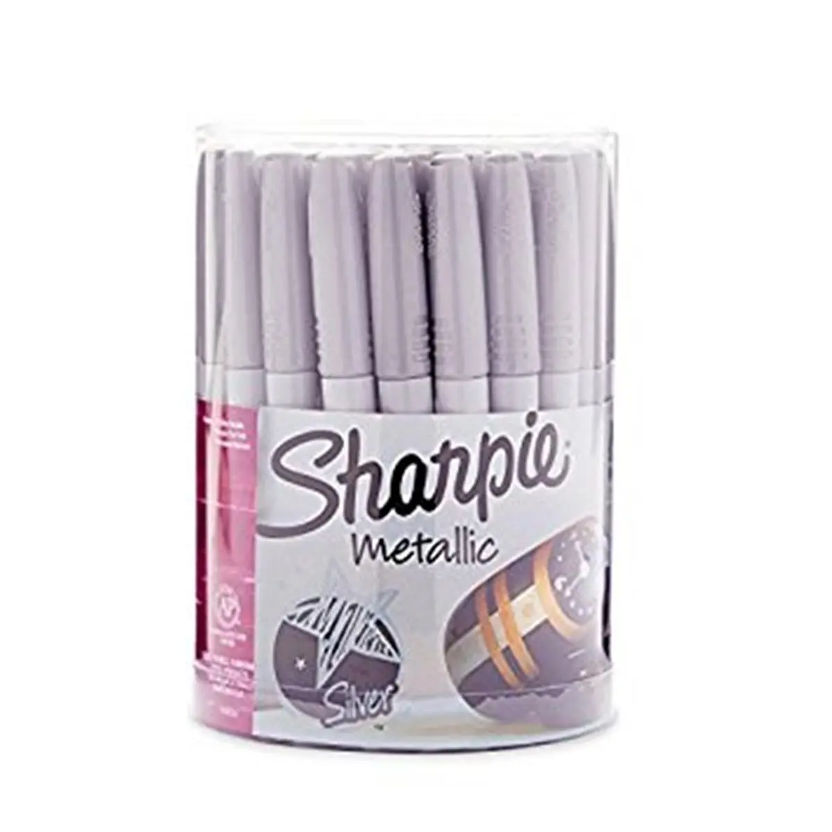 Sharpie Permanent Metallic Fine Tip Markers - 36-Count Canister with Marker Storage, Durable Fine-Point Tip, Fade-Resistant, Quick-Drying Ink, Appearance-Enhancing Office Writing Tool