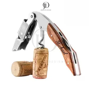 Corkscrew Engraved Wine Opener with Wood Handle Bottle Opener Waiters, Friend,Christmas Day,Birthday,Man Present,Gift Groomsman Personalized Wooden Stainless steel Utensils Shaped