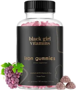 BlackGirl Vitamins  Iron Gummies (20 mg), Supports Iron Deficiency & Anemia, Gluten Free, Gelatin Free, Made in The USA (Grape, 60 Count) 30 Day Supply
