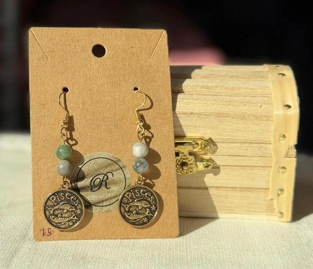 Natural Stone Zodiac Earrings-Pisces