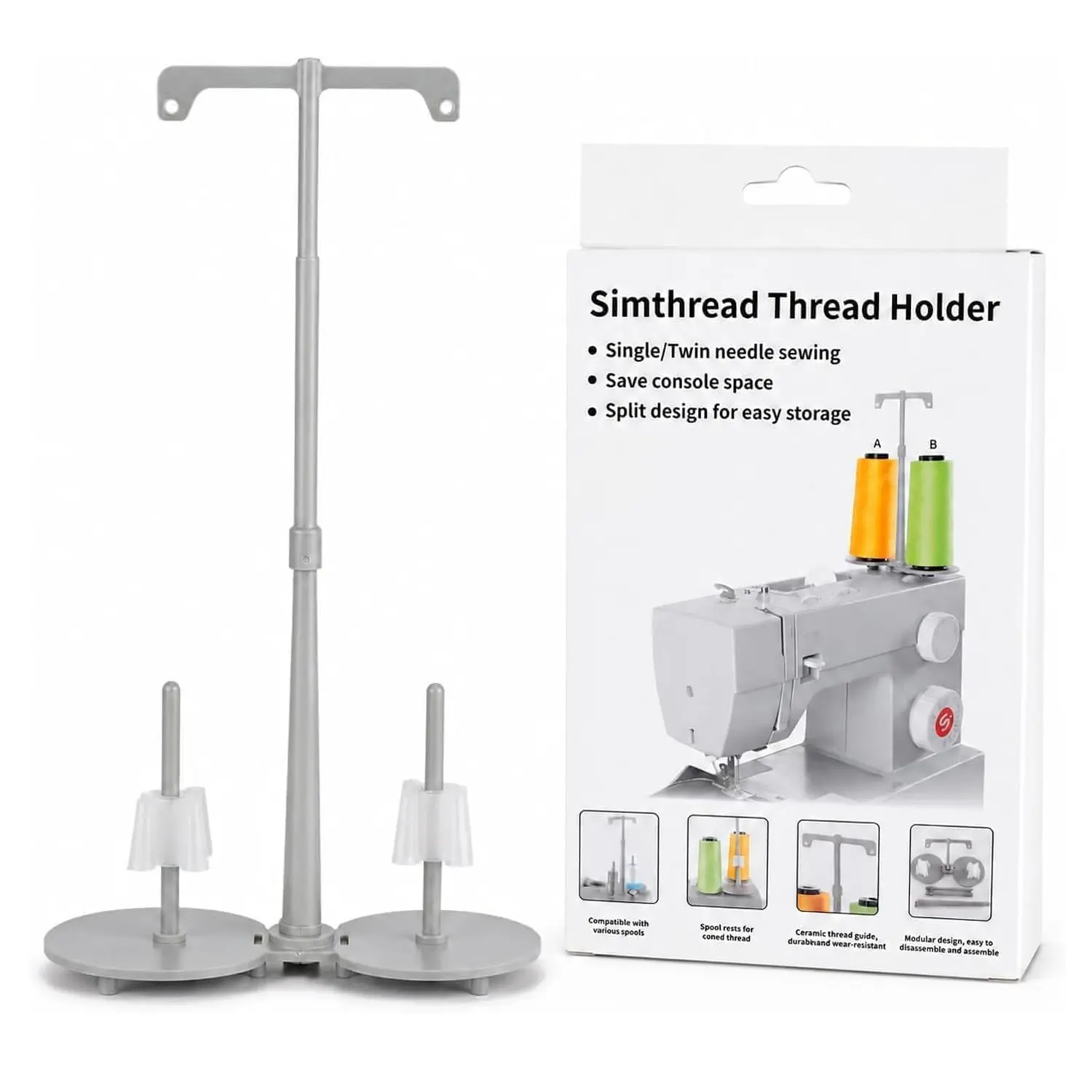 Simthread Dual Spool Thread Stand Holder for Sewing Machine, Embroidery Thread Rack with Double Spool Holder, Sewing and Quilting Accessories for Embroidery Machines, Thread Organization