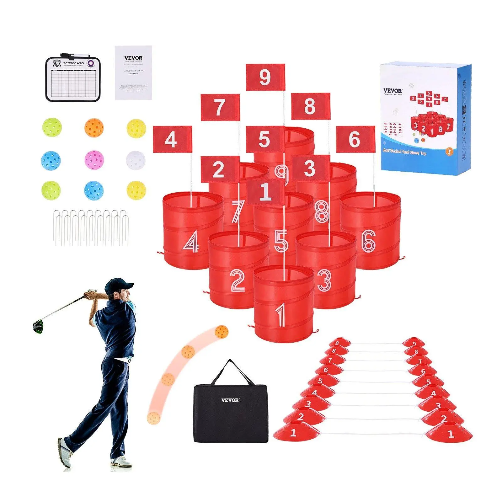 【Backtoschool】9-Hole Portable Backyard Bucket Golf Game, Outdoor Entertainment for Family & Friends - Fun Play Experience for Kids & Adults