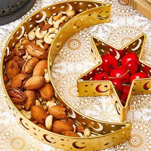 1pc Ramadan Star Moon Tray, Islamic Dessert Serving Platter, Party Decoration, Food Storage Container, Display Rack