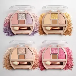 4-Color Eyeshadow Quad Palette Set – Multi-Tone (Purple/Gold/Nude/Pink), Matte+Shimmer Finishes Dual-Ended Brush, Compact Clear Case for Travel/Daily/On-the-Go Makeup