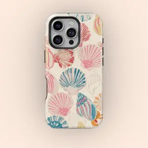 Vintage Seashell Pattern Phone Case, Beachy Tropical Phone Case, iPhone 16 15 14 13 12 11 Pro Max X XS, Samsung Galaxy S25 S24 S23 S22 Ultra