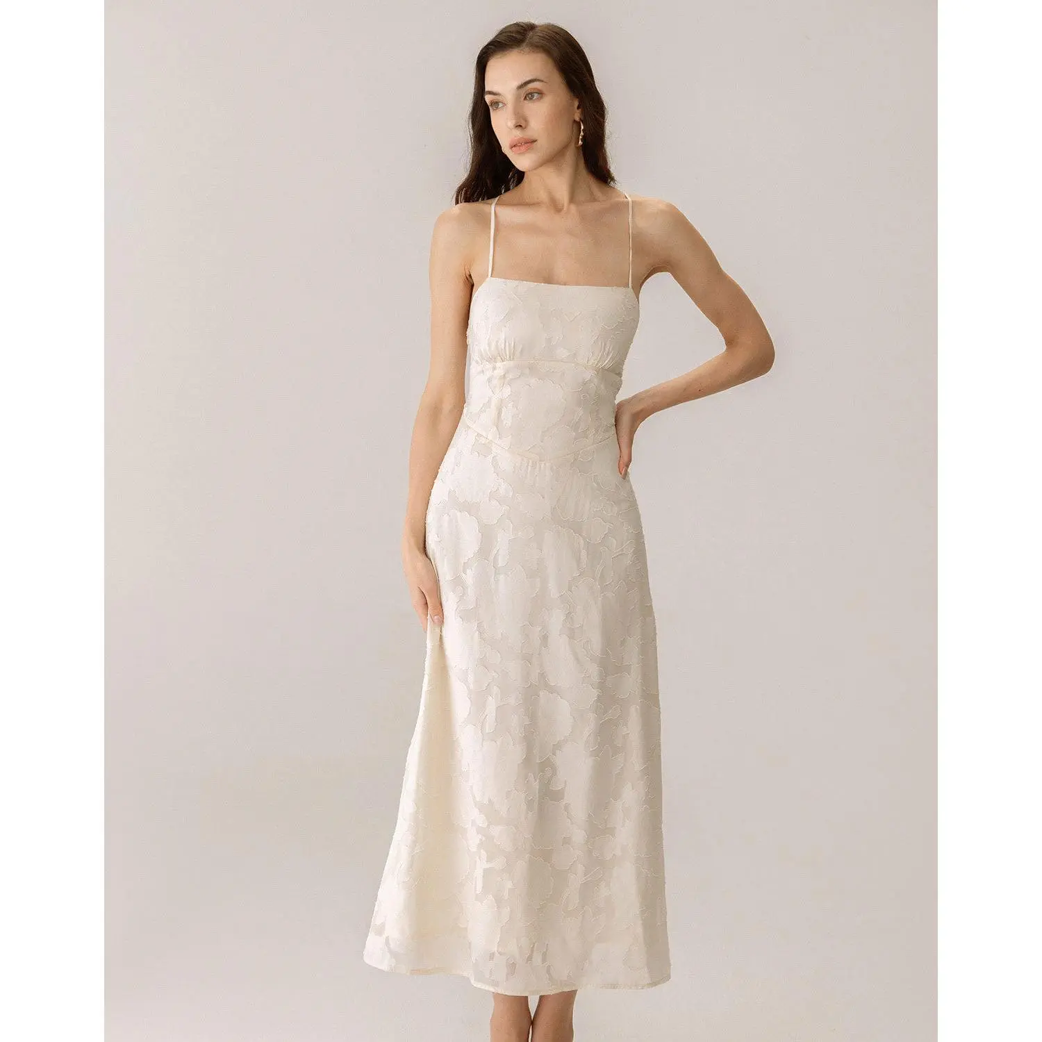 RIHOAS Women's Jacquard Corset Maxi Dress, Elegant Sleeveless A-Line Formal Gown in Apricot for Wedding Guests and Bridal Showers, Lady, Wedding Guest Dress, Polyester, Bridal Shower Dress