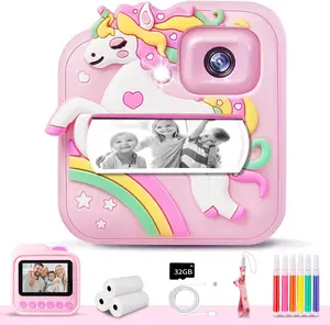 Camera  Print, 48MP&1080P  Digital Camera with  Cover & 3 Rolls Print Paper DIY Pens & 32G Card, Christmas Birthday Gifts for 4 5 6 7 8 9 10 11 12  Girls Boys,