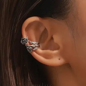 Dark thorn rose ear clip for no piercings Retro fashion distressed no piercing ear bone clip for women