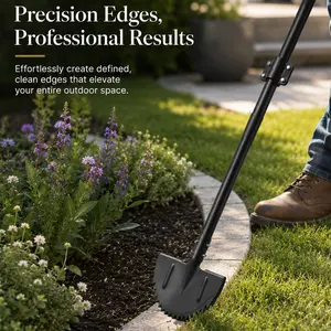 Heavy Duty Lawn Edger Tool with Adjustable Long Handle, Manual Half Moon Lawn Edging Tool with Sharp Saw-Tooth Blade and T-Grip, Metal Garden Edger for Sidewalk Driveway Flower Bed Yard Landscaping