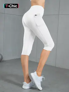 Women's Solid High Waist Stretchy Sports Capri Leggings, Casual Comfy Breathable Skinny Fitness Yoga Pants for Yoga Gym Workout Running, Ladies Sportswear for All Seasons, Womenswear, High Waist Activewear, High Waisted Leggings