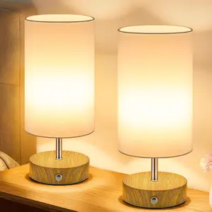 MATULSA 1/2 Pack Cordless Table Lamp, Rechargeable Bedside Lamp, Portable Touch LED Desk Lamp Dimmable, Wireless Lamp with Wood-Grain Base, Modern Night Light for Bedroom, Bulb Included